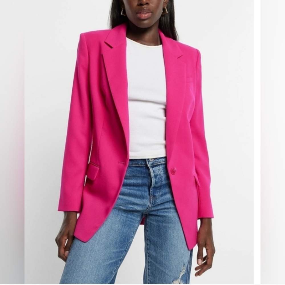 Express 1 Button Cinch Jacket Bold Hot Pink Womens Blazer Career Wear Size Small